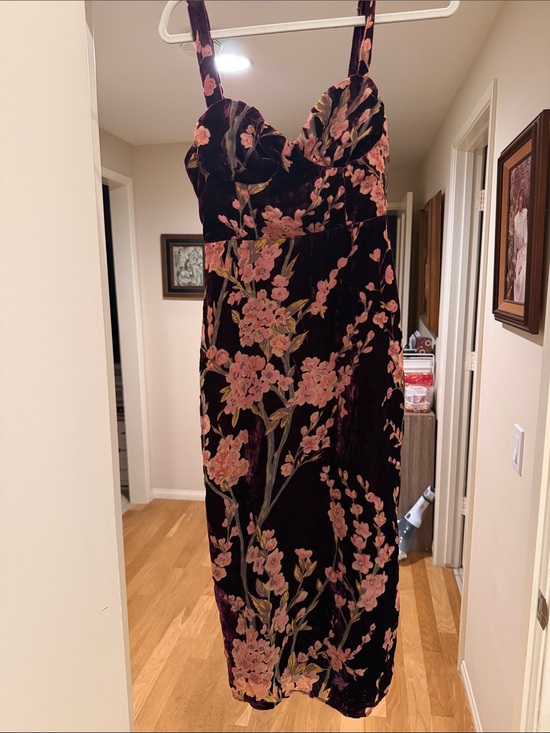 Lulus Dresses & Skirts - Lulu's Plum Velvet Midi Dress with Pink Floral Embroidery